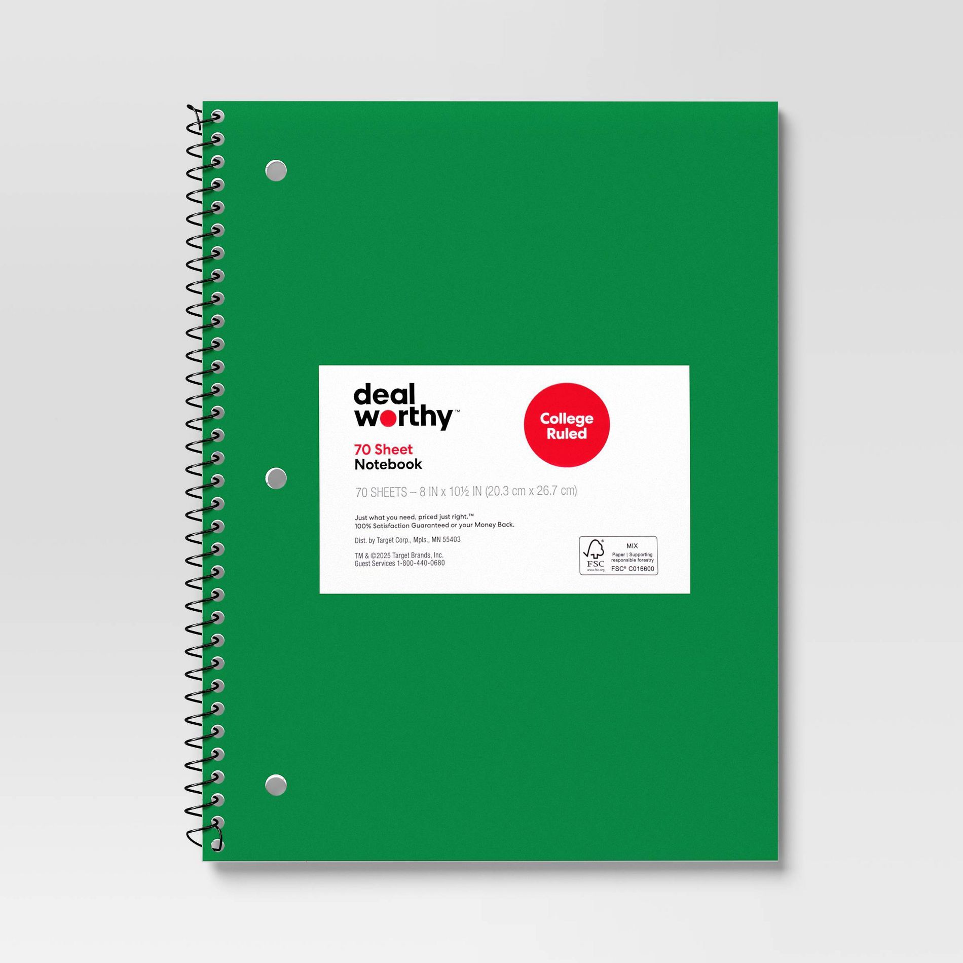 Subject Spiral Notebook College Ruled Green - Dealworthy™