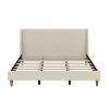 Queen/King Size Velvet Upholstered Platform Bed Frame with Wingback Headboard and Walnut Wooden Legs, Cream, No Box Spring Needed-ModernLuxe - 4 of 4