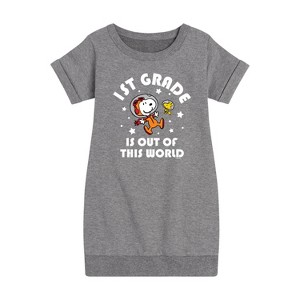 - Peanuts - 1st Grade Is Out Of This World Graphic Short Sleeve Fleece Dress - 1 of 4