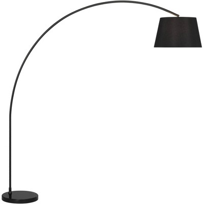 Possini Euro Design Luka Modern 71" Tall Standing Floor Lamp Curved Arc Foot Switch Black Metal Living Room Bedroom House Reading Linen Drum Shade