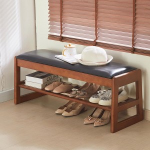 Hrinhom 39.4"W Upholstered Wooden Shoe Stool,2-Layer Shoe Rack Entrance Bench with Storage Boxes - 1 of 4
