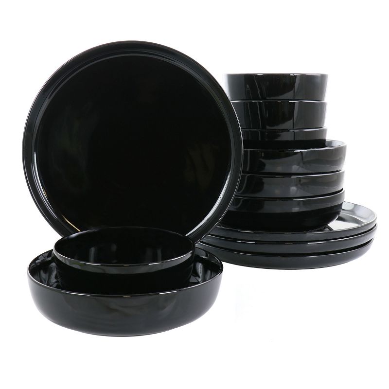 Gibson Home Avisala 12 Piece Fine Ceramic Dinnerware Set in Black, 1 of 8