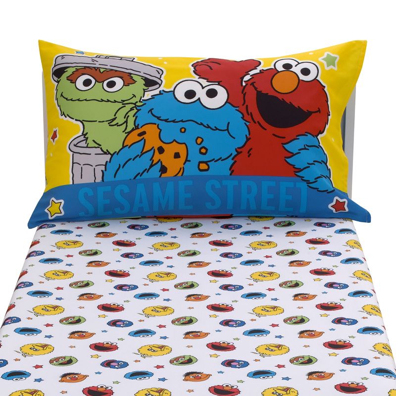 Sesame Street Come and Play Blue, Green, Red and Yellow 2 Piece Toddler Sheet Set - Fitted Bottom Sheet and Reversible Pillowcase, 5 of 7
