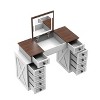 DOMETOUR Vanity Desk with LED Light, 10 Drawers, Flip-Up Mirror, Large Storage, Stool Included, White+Walnut Finish - 3 of 4