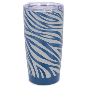 Elanze Designs 20 oz Stainless Steel On the Go Insulated Travel Tumbler With Push Top Lid, Gray Zebra Print Blue - 1 of 4