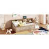 NicBex Twin XL Size Wood Montessori Bed with 3 Built-in Storage Cabinets,Floor Bed with Guardrail and USB Ports,Modern Toddler Bed for Bedroom,Brown - 2 of 4
