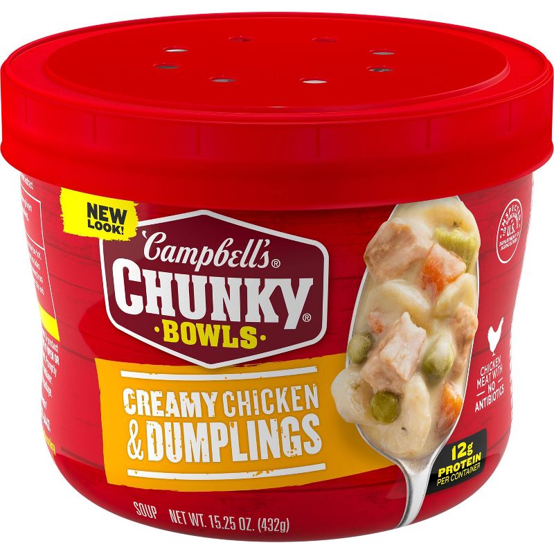Campbell&#39;s Chunky Creamy Chicken &#38; Dumplings Soup Microwaveable Bowl - 15.25oz, 5 of 8
