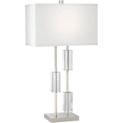 Pacific Coast Lighting Aurora 29 3/4" Tall Modern End Table Lamp Silver Clear Polished Nickel Finish Crystal Single White Shade Living Room Bedroom