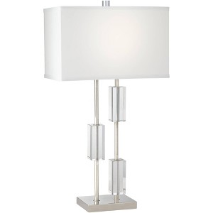 Pacific Coast Lighting Aurora 29 3/4" Tall Modern End Table Lamp Silver Clear Polished Nickel Finish Crystal Single White Shade Living Room Bedroom - 1 of 4