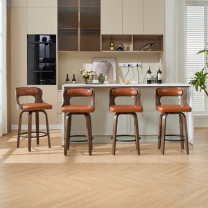 SEYNAR PU Leather 360 Degree Swivel Open Back Bar Stools Wood Legs Set of 4 - 1 of 4
