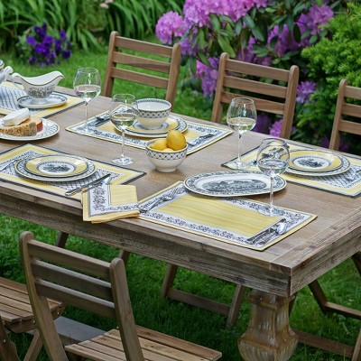 Lemon Yellow Cotton Floral Border Napkins, Set of 4