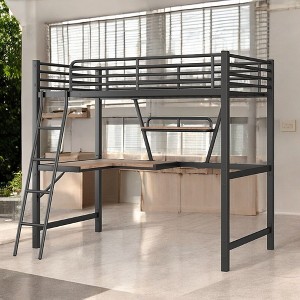 Alilang 78.00 Inch Metal Loft Bed with Integrated Desk and Shelving in Black Finish - Black - 1 of 4