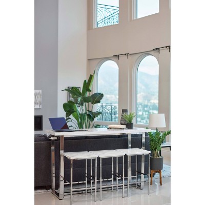Marmot White Faux Marble and Chrome 4-Piece Pub Set