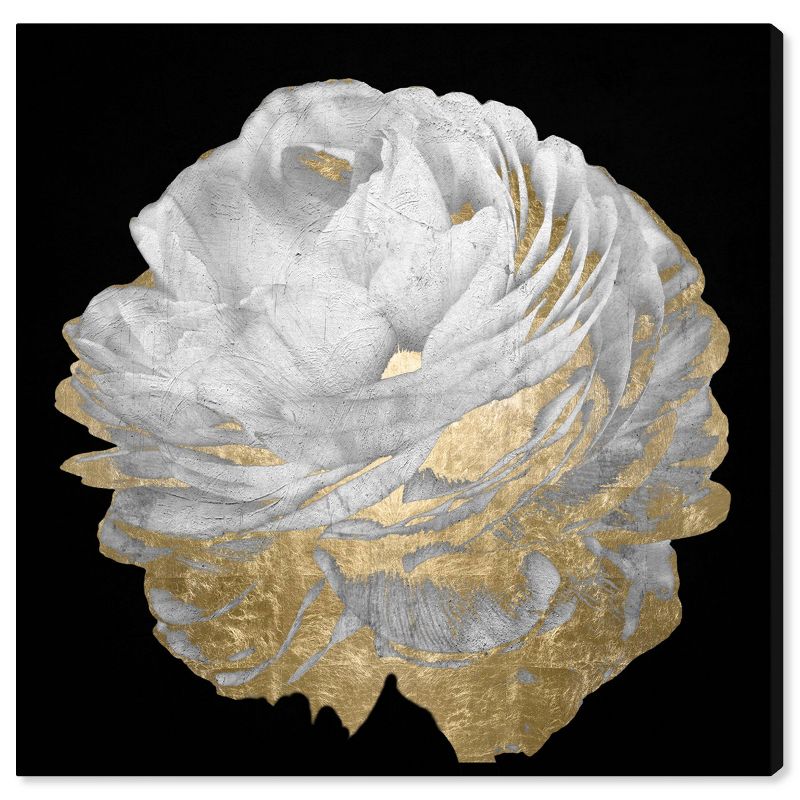 12&#34; x 12&#34; Gold and Light Floral Floral and Botanical Unframed Canvas Wall Art in Black - Oliver Gal, 1 of 6