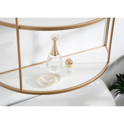 White and Gold Tiered Wall Shelf with Arched Metal Frame