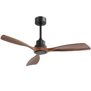 Sofucor 48" Ceiling Fan without Light 3 Walnut Wood Blades Black and Brown - 1 of 4