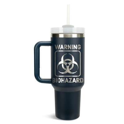 100 North Warning Biohazard Sign Science Humor Wrap-Around 40 Oz. Stainless Steel Water Bottle Coffee Mug, Spill & Leak Resistant, Travel Tumbler with