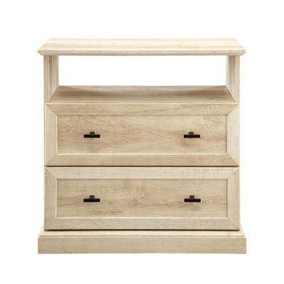 Transitional 2 Drawer Nightstand White Oak - Walker Edison