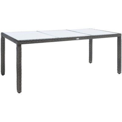 Hailee 8-Piece Gray Brown Wicker Dining Set with Glass Top