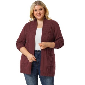 Agnes Orinda Women's Plus Size Lightweight Knit Open Front Long Sleeve Cardigans - 1 of 4