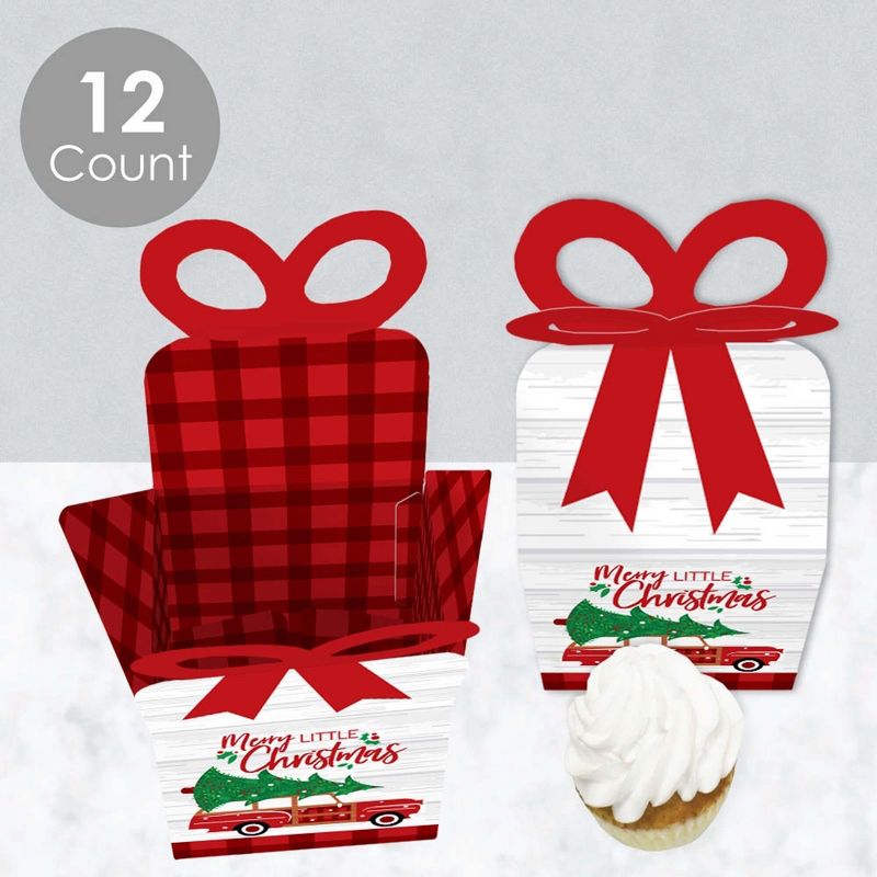 Big Dot of Happiness Merry Little Christmas Tree - Square Favor Gift Boxes - Red Car Christmas Party Bow Boxes - Set of 12, 3 of 9