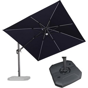 PURPLE LEAF 10x10 Ft Cantilever Umbrella Square Solar Powered LED Outdoor Patio Umbrella with 360°Rotation Adjustable With Base - 1 of 4