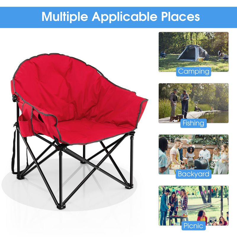Costway Folding Camping Moon Padded Chair with Carry Bag Cup Holder Portable Navy\ Brown\Grey, 4 of 10