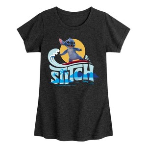 Girls' - Lilo And Stitch - Stitch Surfing Fitted Short Sleeve Graphic T-Shirt - 1 of 3