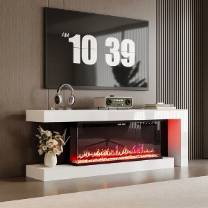 FUFU&GAGA Modern White TV Stand with Integrated 40 - inch Electronic Fireplace - Stylish Entertainment Center for Living Room - 1 of 4