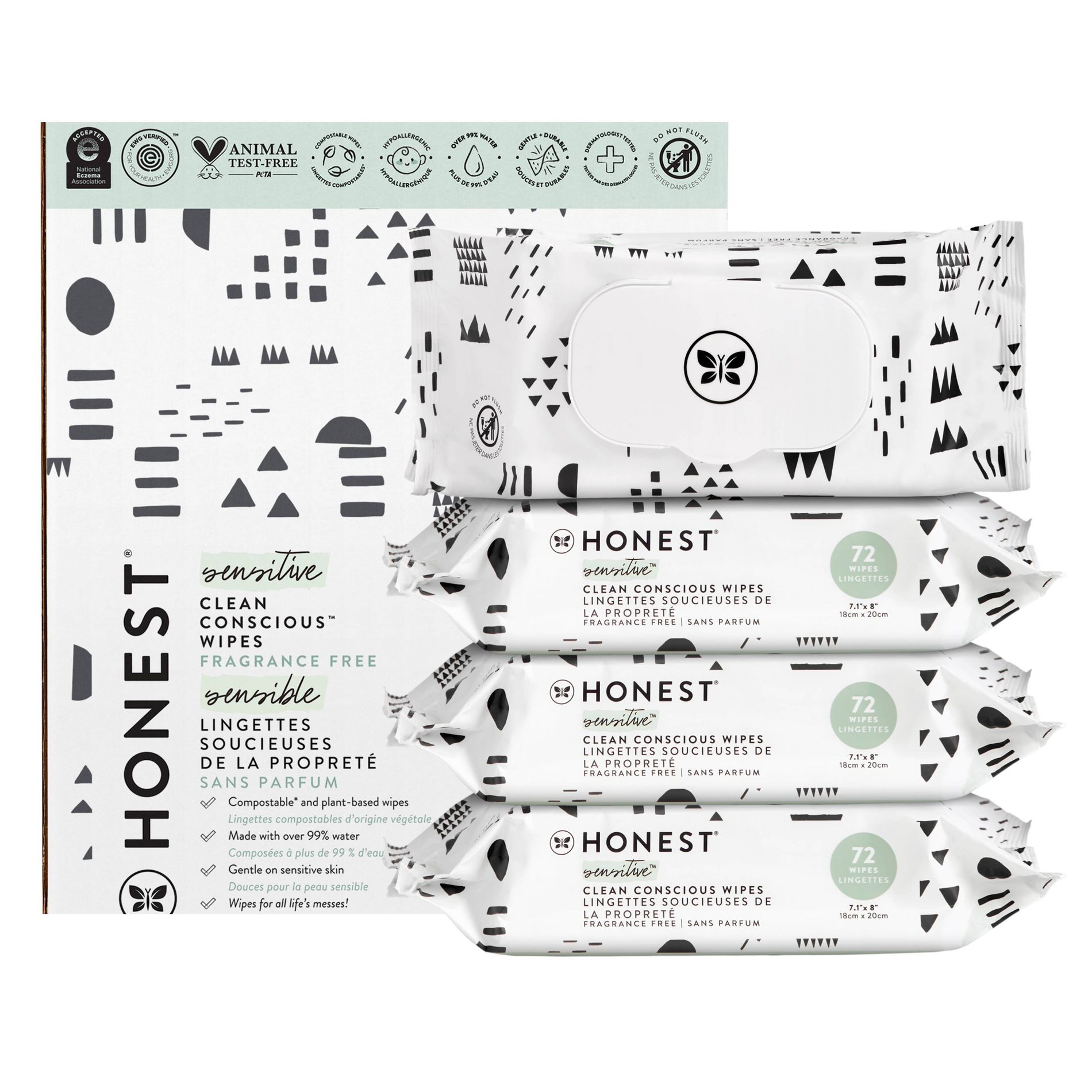The Honest Company Plant-Based Baby Wipes made with over 99% Water - Pattern Play - 288ct