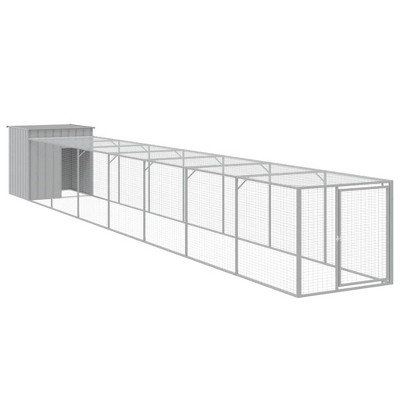 vidaXL Light Gray Chicken Cage with Extended Run - Spacious, Durable Galvanized Steel Construction with Protective Roof and Convenient Access Doors'