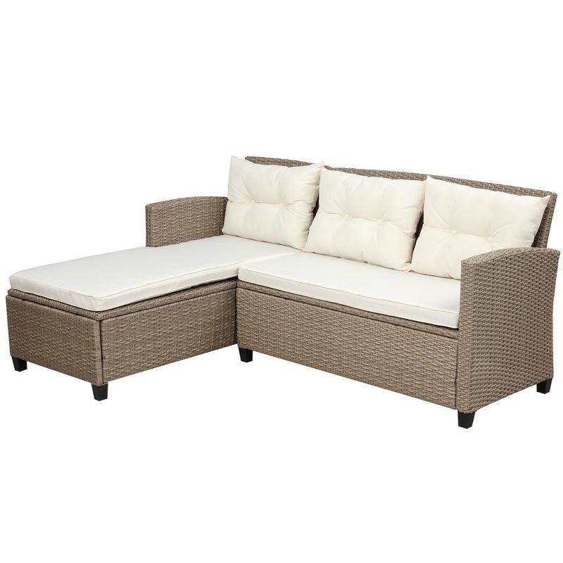Eden 4 Piece Outdoor Conversation Set All Weather Wicker Sectional Sofa with Seat Cushions Patio Furniture Set-Maison Boucle, 5 of 10