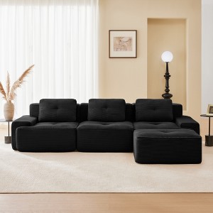 QingMoon 117" L-Shaped Sectional Sofa, Corduroy 3-Seater Couch with Pearl-like Piping and Tufted Design for Living Room and Apartment, No Assembly - 1 of 4