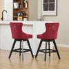 Kumasinova Swivel Velvet Bar Stools Set of 2,Button Tufted Barstools with Wooden Legs,Chrome Nailhead Trim,Upholstered Chairs for Kitchen,Dining Room - 2 of 4
