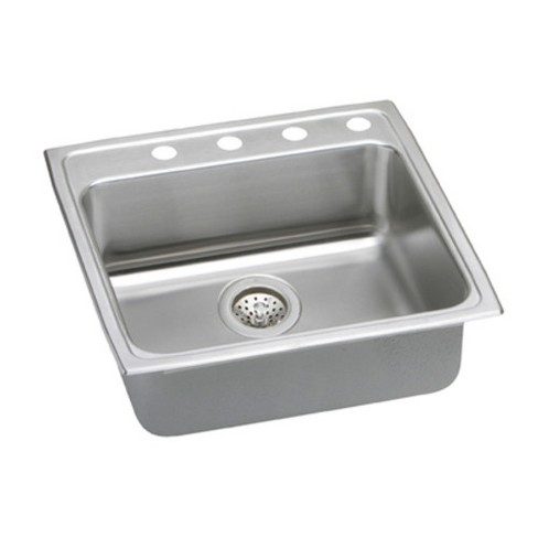 Elkay Lrad222250 Gourmet Lustertone Stainless Steel 22 X 22 Single Basin Top Mount Kitchen Sink With 5 Depth Stainless Steel 1 Faucet Hole