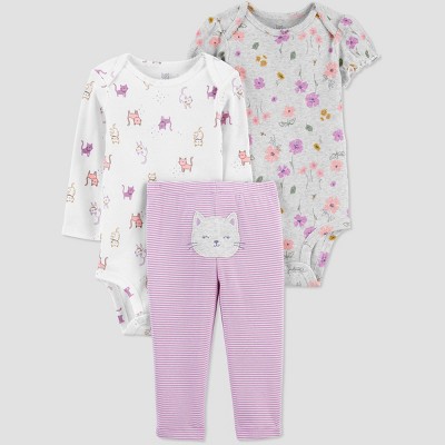 Carters Infant & Toddler Girls Purple Kitty Cat Baby Outfit Shirt & Shorts
