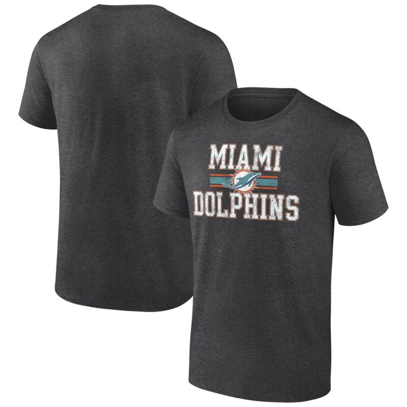 NFL Miami Dolphins Men&#39;s Team Striping Gray Short Sleeve Bi-Blend T-Shirt, 1 of 4