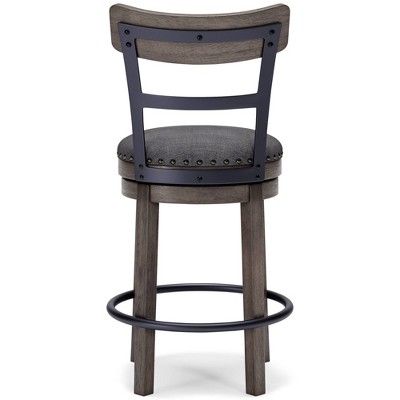 Gray Medium Wood and Metal Swivel Bar Stool with Nailhead Trim