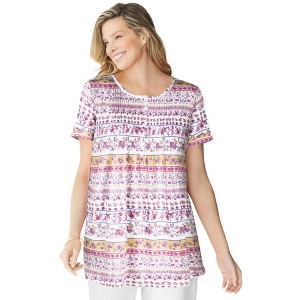 Woman Within Plus Size Short-Sleeve Pintucked Henley Tunic - 1 of 4