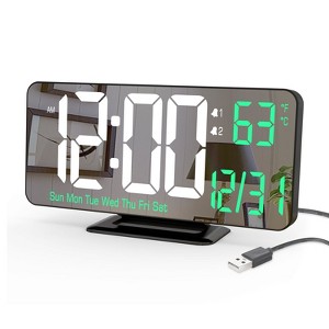 Aoibox Digital Alarm Clock with Dual Alarm, Dimming, Date, Day of Week, Temperature, 12h 24h Format, LED Display for Table Decor, Mirror Style - 1 of 4