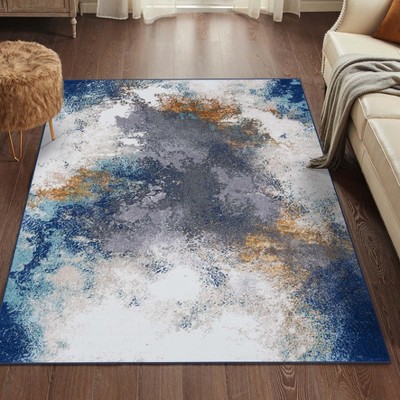 Luxe Weavers Blue Abstract 2x3 Synthetic Area Rug