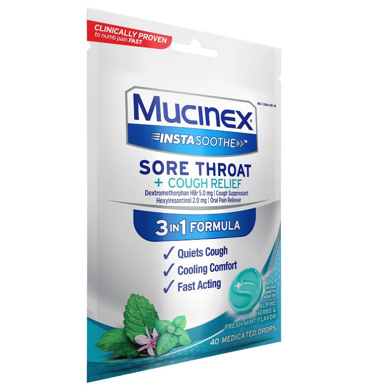 Mucinex Instasoothe Sore Throat &#38; Cough Drops - Alpine Herb &#38; Fresh Mint - 40ct, 4 of 5