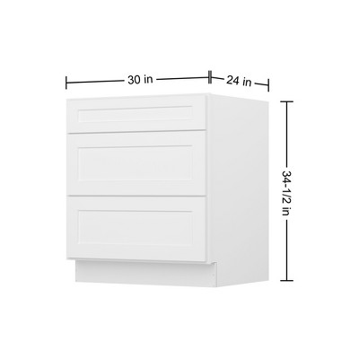 Shaker White Solid Wood 3-Drawer Base Kitchen Cabinet