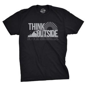 Mens Think Outside Funny No Box Necessary Hiking Camping Vintage Graphic T shirt - Crazy Dog Men's T Shirt - 1 of 4