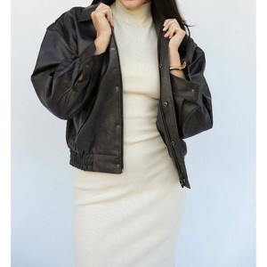 Women's Edit Faux Leather Bomber - falcon park - 1 of 4