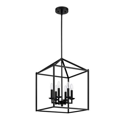 6-Light Matte Black Lantern Geometric Pendant