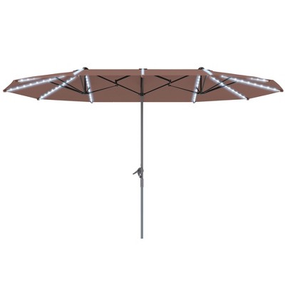 15ft Double-Sided Outdoor Umbrella with Solar Lights, UPF50+ Extra Large Aluminum Patio Umbrella with Crank