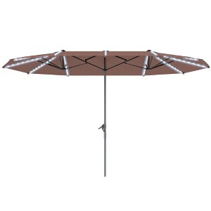 15ft Double-Sided Outdoor Umbrella with Solar Lights, UPF50+ Extra Large Aluminum Patio Umbrella with Crank - 1 of 4