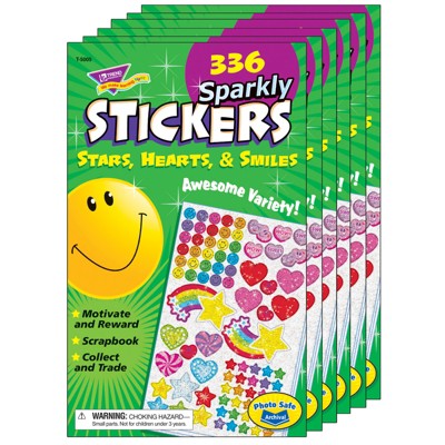 TREND Sparkly Stars, Hearts, & Smiles Sticker Pad, 336 Stickers Per Pad, 6 Pads
