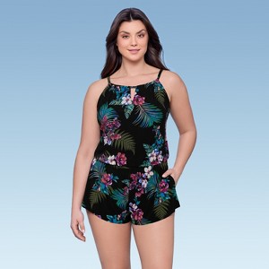 Aqua Green, Women's Keyhole Blouson Romper - 1 of 3